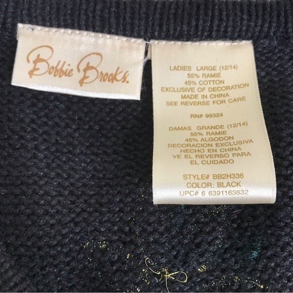 Bobbie Brooks Holiday Ugly Christmas Black Red Gold Poinsettia Vest Size Large - Picture 7 of 14